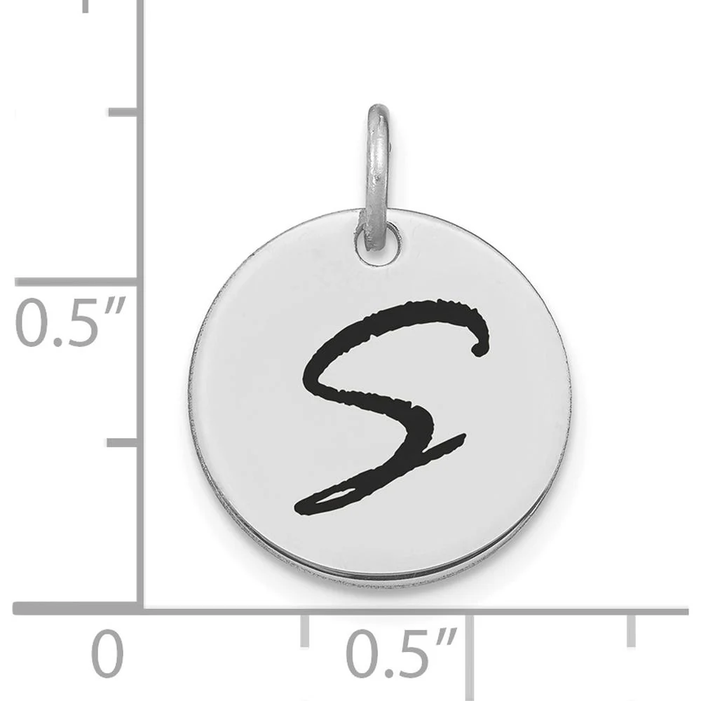 14K White Gold Polished Black Enamel "S" Initial Disk Charm by Oro Pregiato - Image 2
