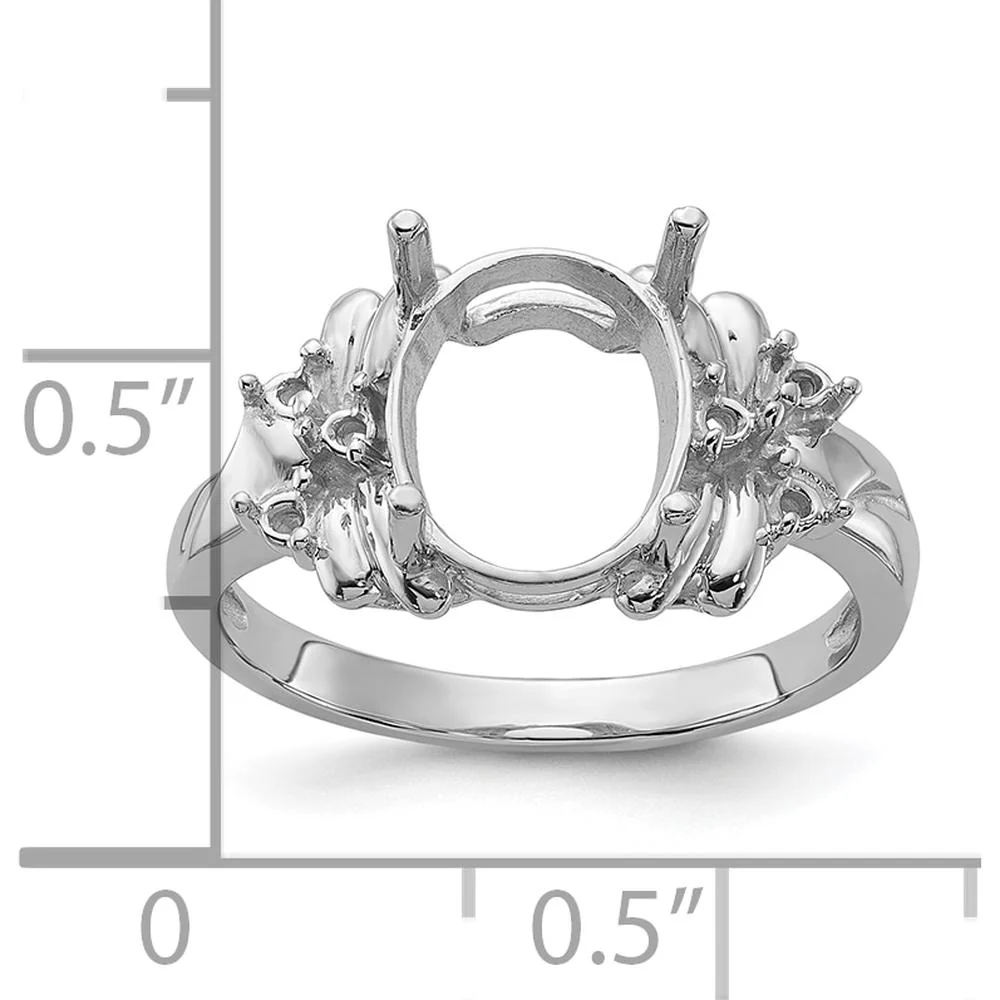 14K White Gold Polished Diamond & 10x8mm Oval Gemstone Ring Mounting - 0.11 Carat Diamond Accents - Size 6 by Monteluci Fine Jewelry - Image 3
