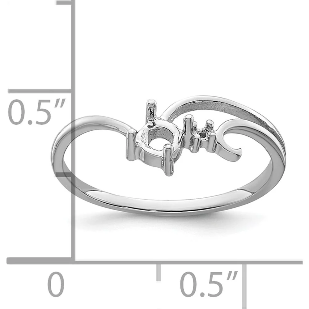 14K White Gold Polished Diamond & 4mm Round Gemstone Ring Mounting - Rhodium Plated Finish - Size 6 by Monteluci Fine Jewelry - Image 5
