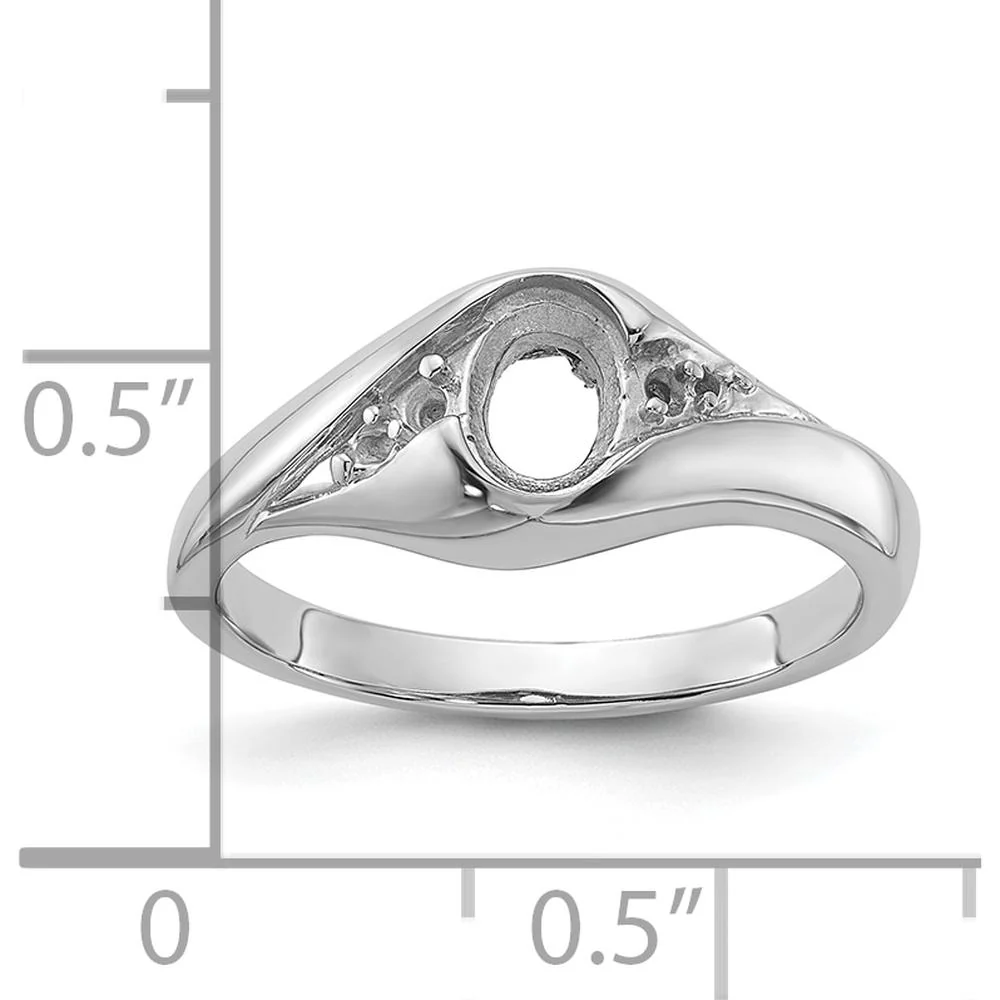14K White Gold Polished Diamond & Oval Gemstone Ring Mounting - 0.058 Carat Diamond Weight - Size 6 by Oro Pregiato - Image 3