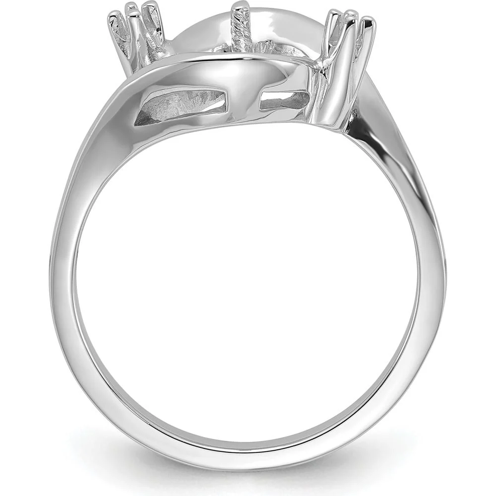 14K White Gold Polished Diamond & Pearl Ring Mounting - 7mm Center Stone Size by Oro Pregiato - Image 2