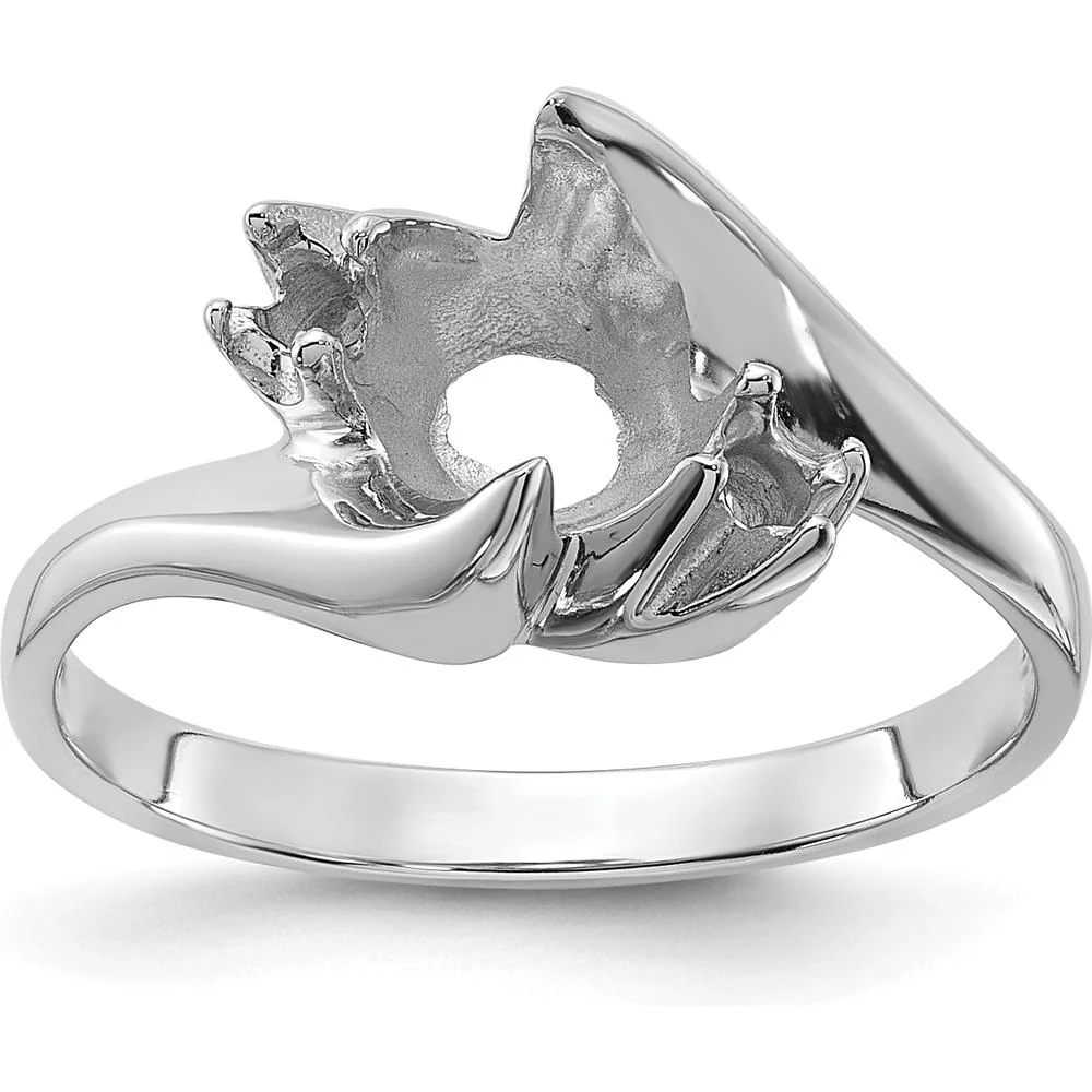 14K White Gold Polished Diamond & Pearl Ring Mounting with Rhodium Plating - 9mm Top Length - Size 6 by Monteluci Fine Jewelry