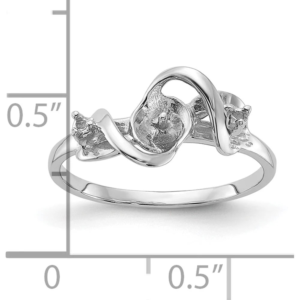 14K White Gold Polished Diamond & Pearl Ring Mounting with Tapered Band - Customizable Design - Size 6 by Monteluci Fine Jewelry - Image 3
