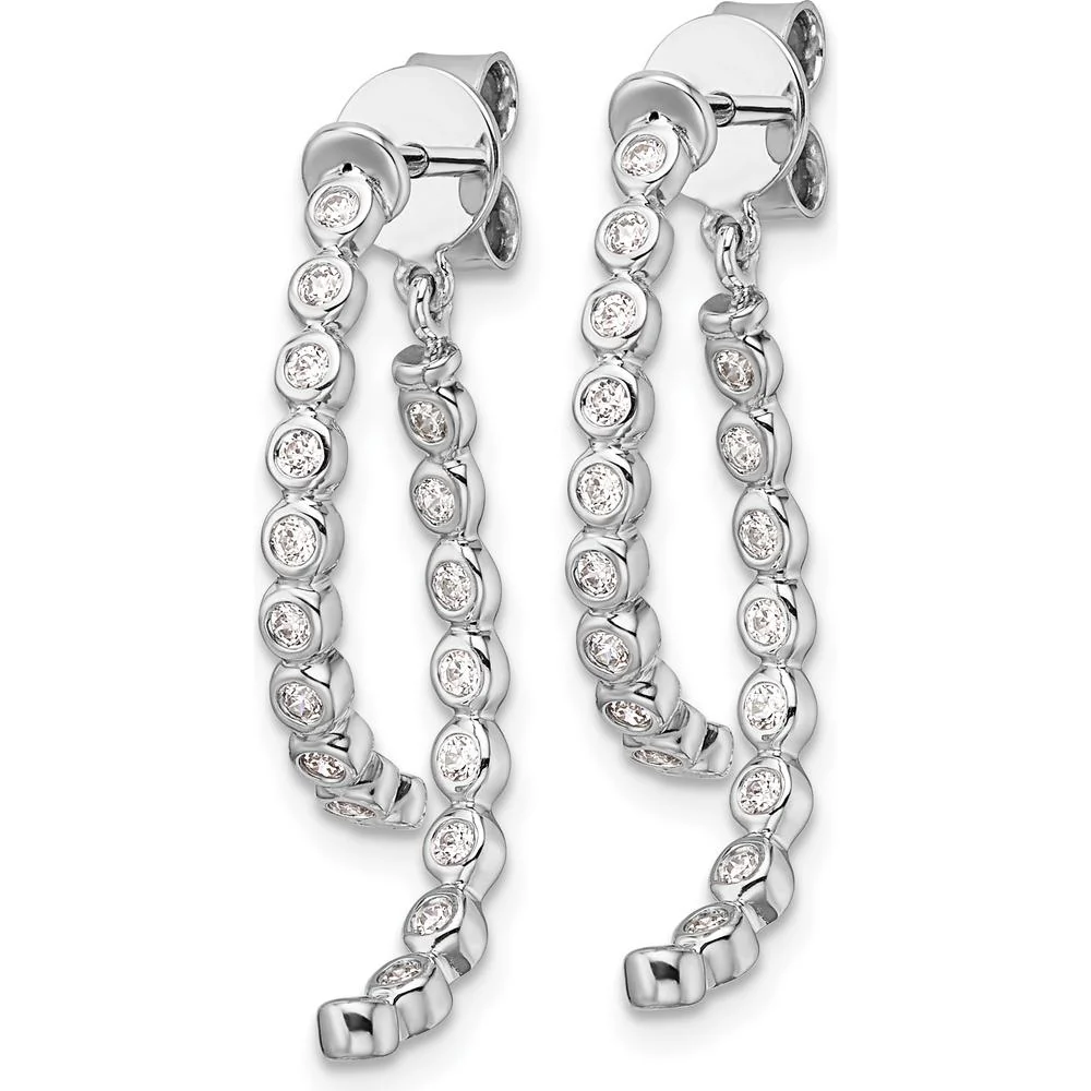 14K White Gold Polished Diamond Front and Back Dangle Earrings - 0.40 Carats Total Diamond Weight by Oro Pregiato - Image 2