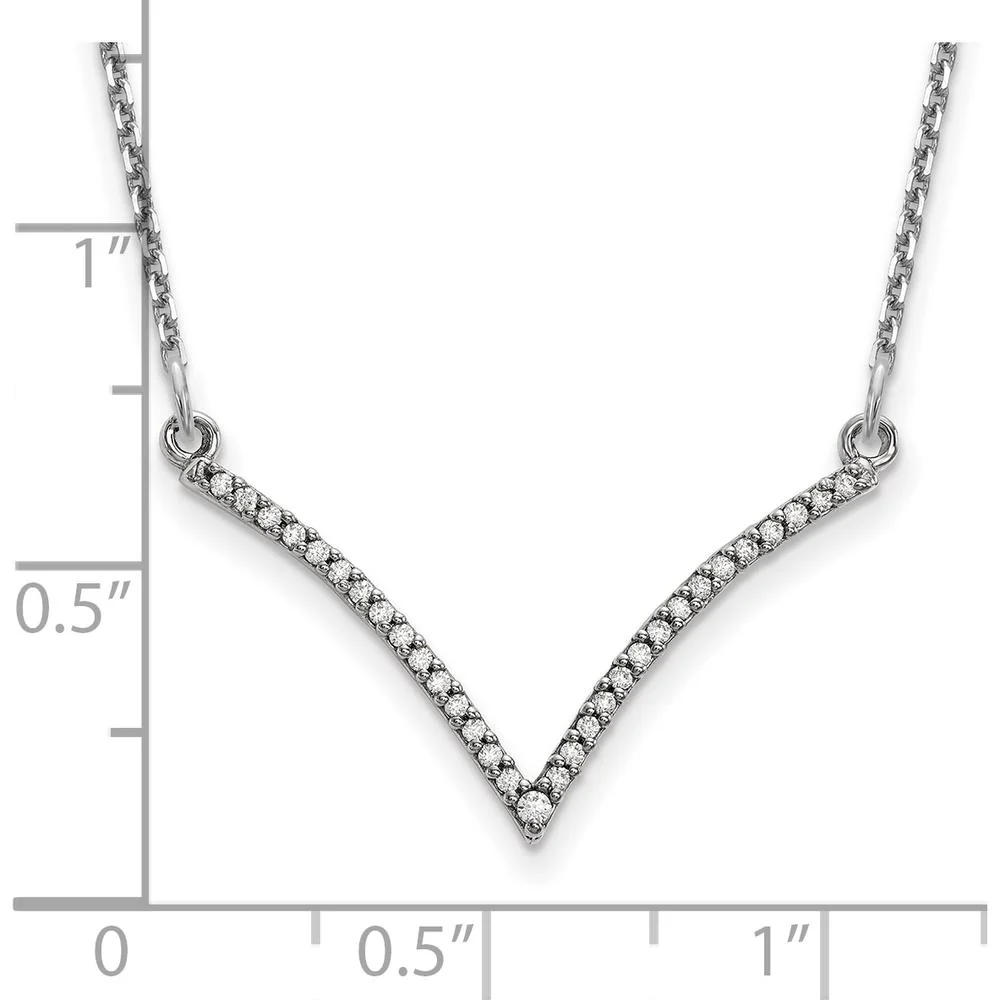 14K White Gold Polished Diamond V-Necklace - 1/8 Carat Total Diamond Weight by Oro Pregiato - Image 3