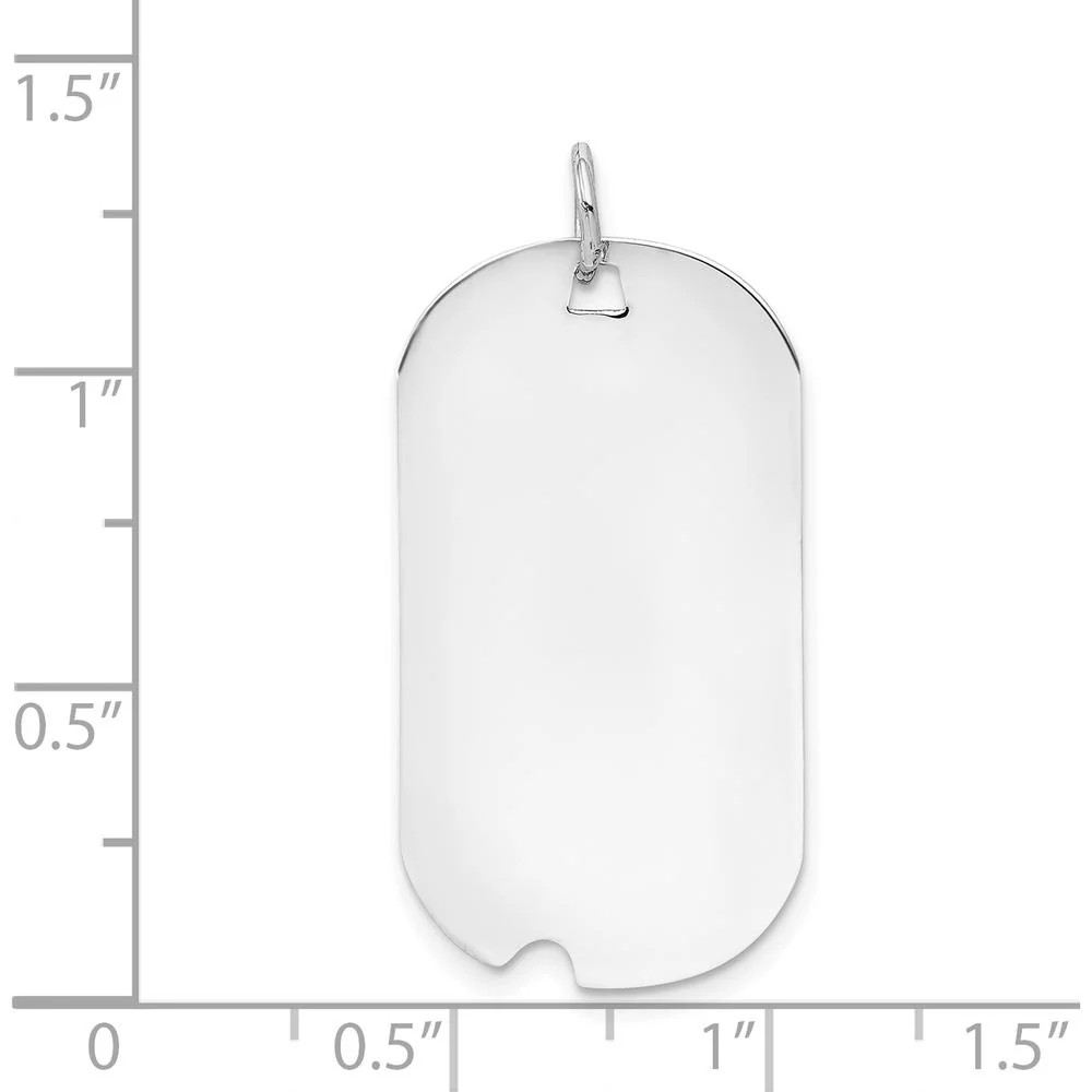 14K White Gold Polished Engravable Dog Tag Pendant with Notched Edge - 33mm Length by Oro Pregiato - Image 3