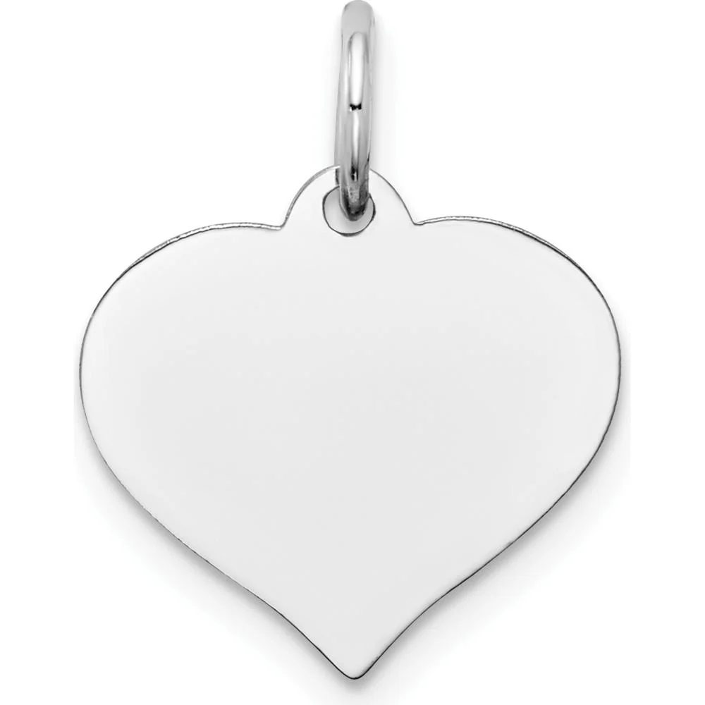 14K White Gold Polished Heart Disc Charm - Personalized Pendant with Rhodium Plating by Oro Pregiato
