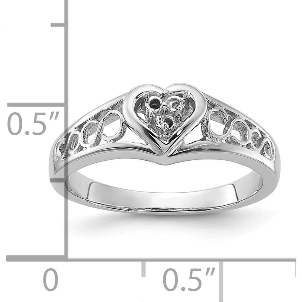 14K White Gold Polished Heart Ring Mounting for Custom Diamonds - Tapered Band - Size 6 by Oro Pregiato - Image 3