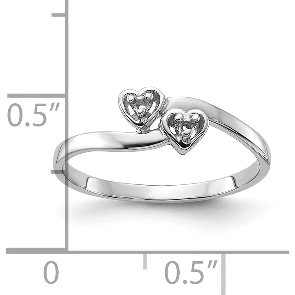 14K White Gold Polished Heart Ring Mounting with 0.02 Carat Total Diamond Weight - Size 6 by Oro Pregiato - Image 3