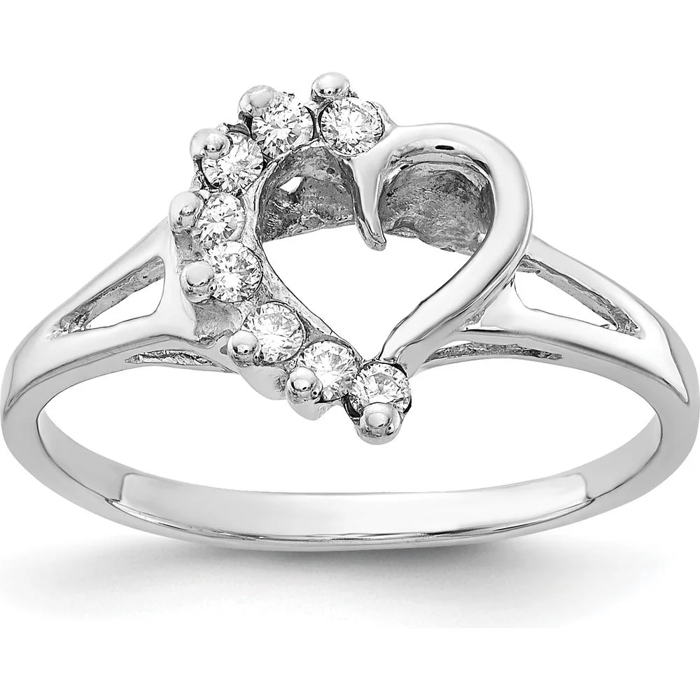 14K White Gold Polished Heart Ring Mounting with Round Diamond Prong Settings - .20 Carat Total Diamond Weight - Size 6 by Oro Pregiato