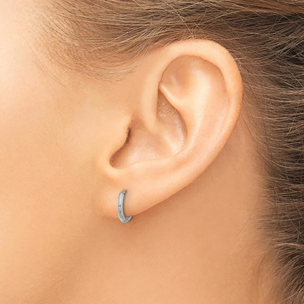 14K White Gold Polished Hinged Hoop Earrings - 10mm Length, 10mm Width, Rhodium Plating by Oro Pregiato - Image 3