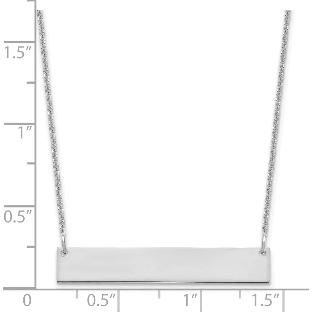 14K White Gold Polished Medium Blank Bar Necklace with Rhodium Plated Cable Link Chain - 18" by Oro Pregiato - Image 3