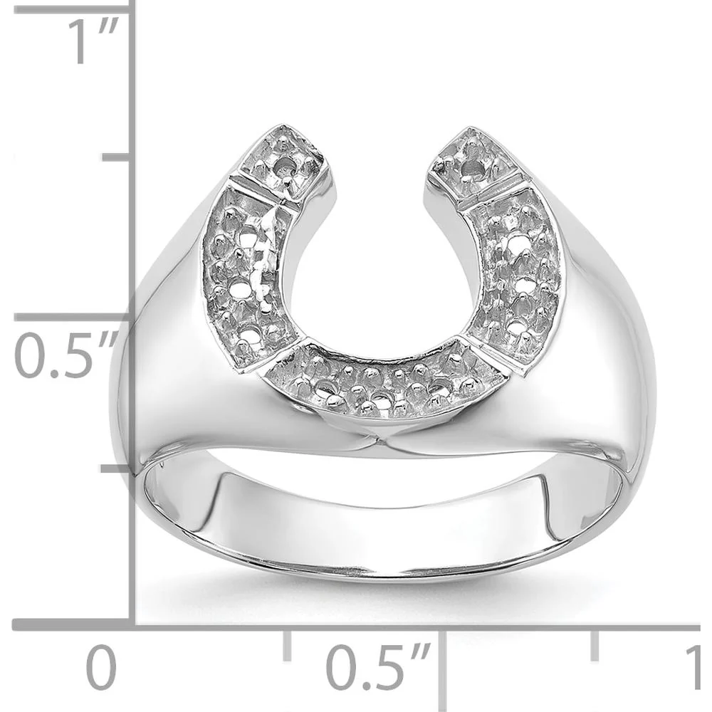 14K White Gold Polished Men's Diamond Horseshoe Ring Mounting - Customizable Design for Diamond Setting - Size 10 by Oro Pregiato - Image 3