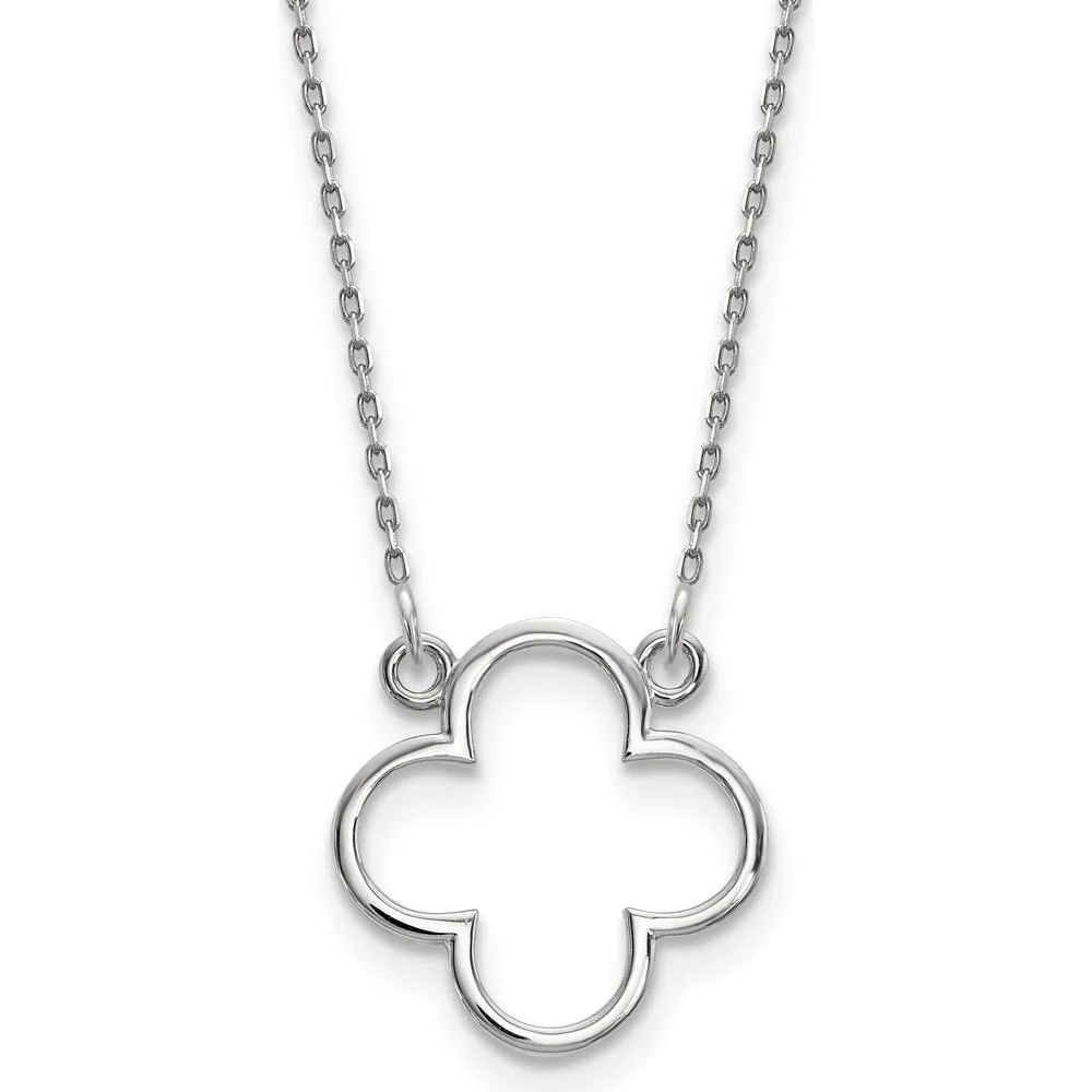 14K White Gold Polished Open Quatrefoil Pendant Necklace with Rhodium Plating by Oro Pregiato