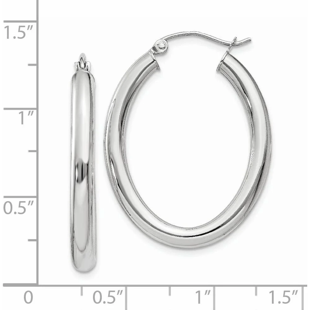 14K White Gold Polished Oval Tube Hoop Earrings - 32mm Length by Oro Pregiato - Image 4