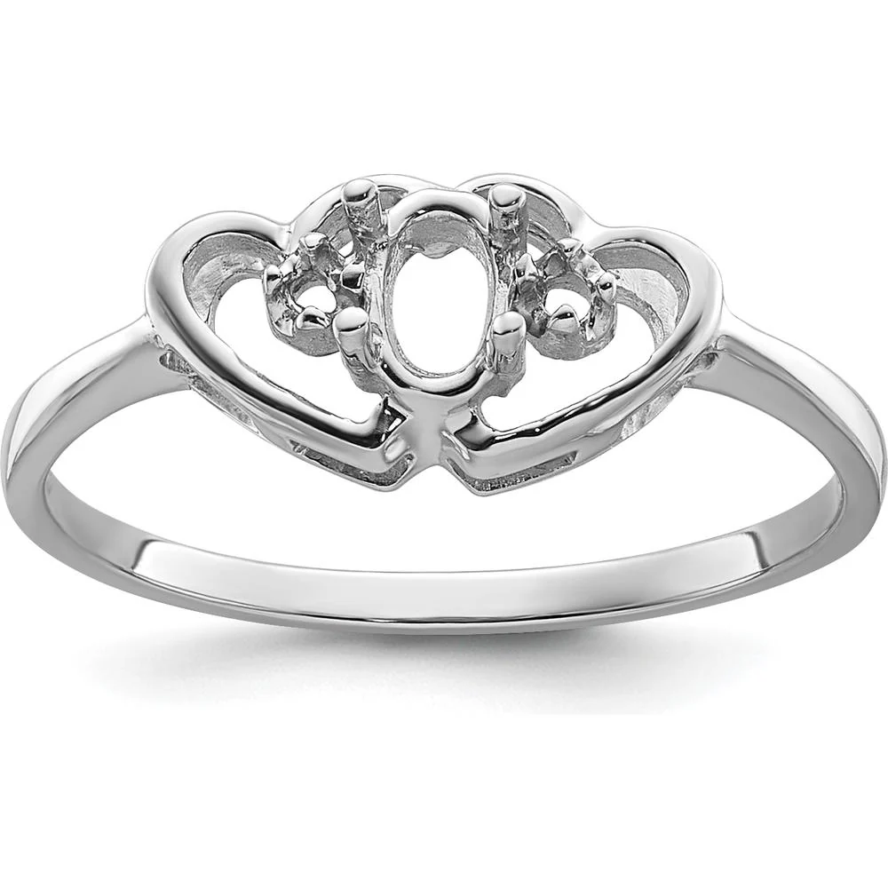 14K White Gold Polished Ring Mounting for 5x3 Oval Gemstone - Size 6 by Monteluci Fine Jewelry
