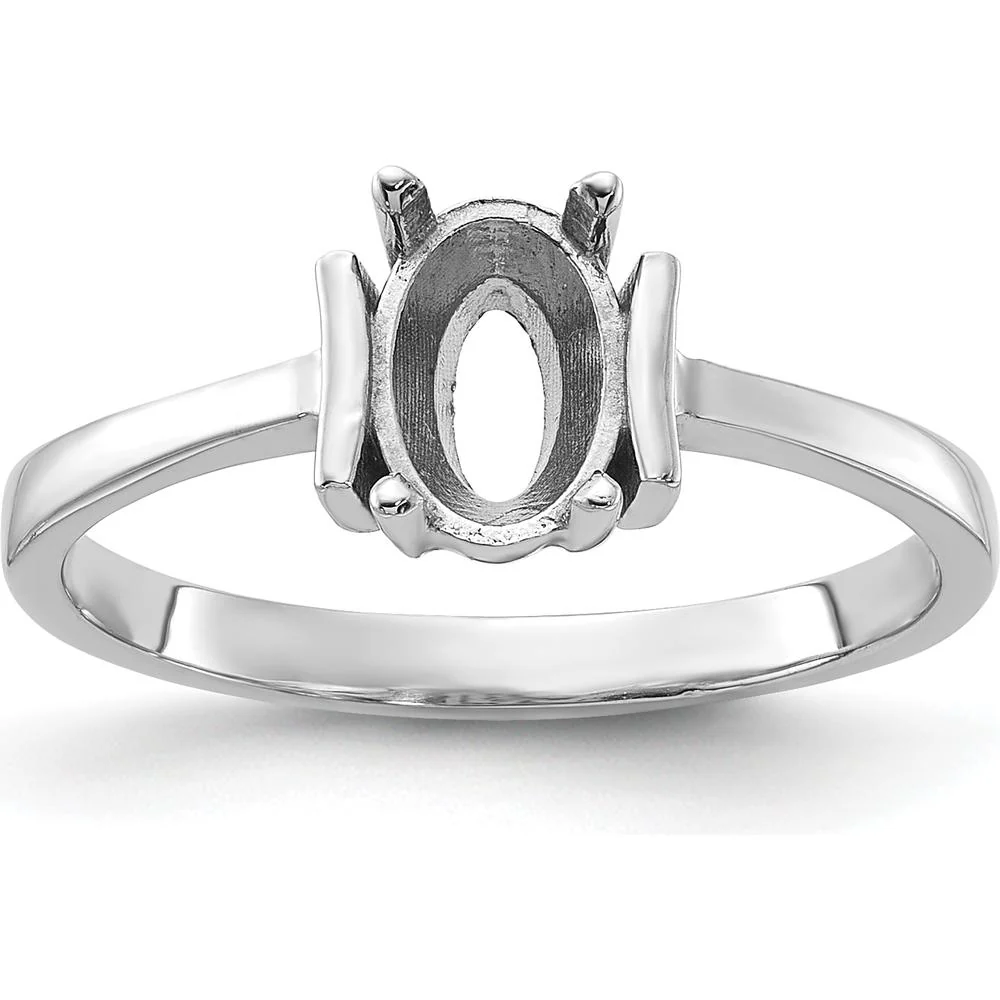 14K White Gold Polished Ring Mounting for 7x5mm Oval Gemstone - Size 6 by Monteluci Fine Jewelry