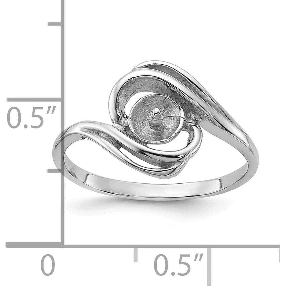 14K White Gold Polished Ring Mounting for Custom Pearl or Gemstone - Rhodium Finish - Size 6 by Monteluci Fine Jewelry - Image 3