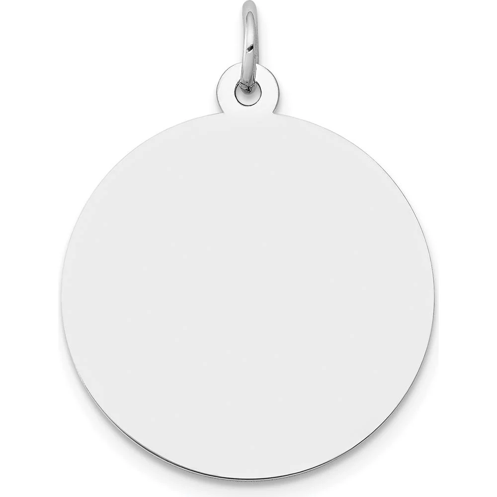 14K White Gold Polished Round Disc Charm - Engravable Pendant 29mm Length by Oro Pregiato