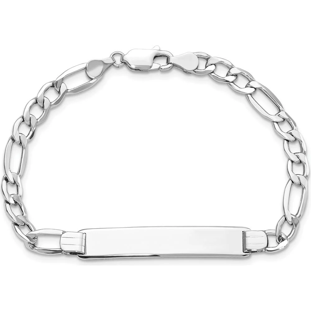 14K White Gold Polished Semi-Solid Chain Figaro Link ID Bracelet with 35x7mm Plate - 8" Length by Oro Pregiato - Image 4