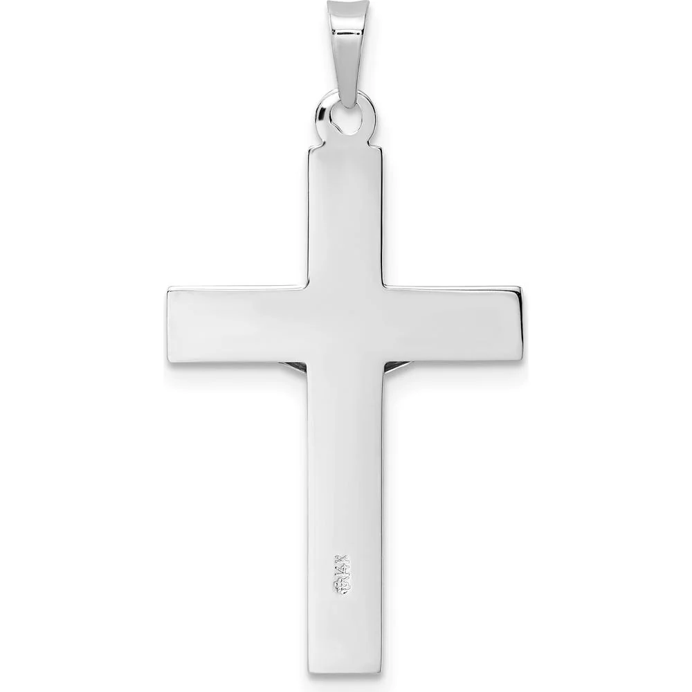 14K White Gold Polished Solid INRI Striped Crucifix Pendant with Rhodium Plating - 34.6mm Length by Oro Pregiato - Image 4
