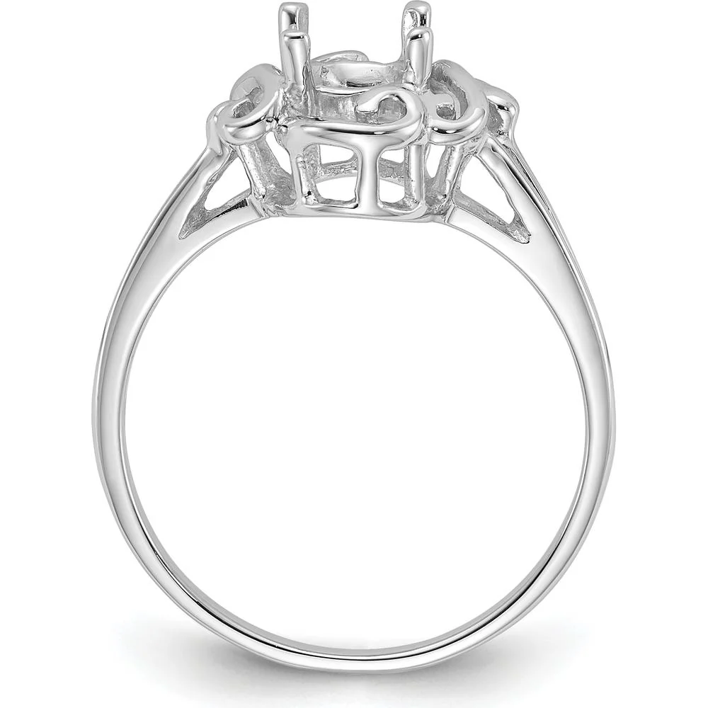 14K White Gold Polished Split Shank Ring Mounting with Ornate Scrollwork for 7x5mm Oval Gemstone - Size 6 by Monteluci Fine Jewelry - Image 2