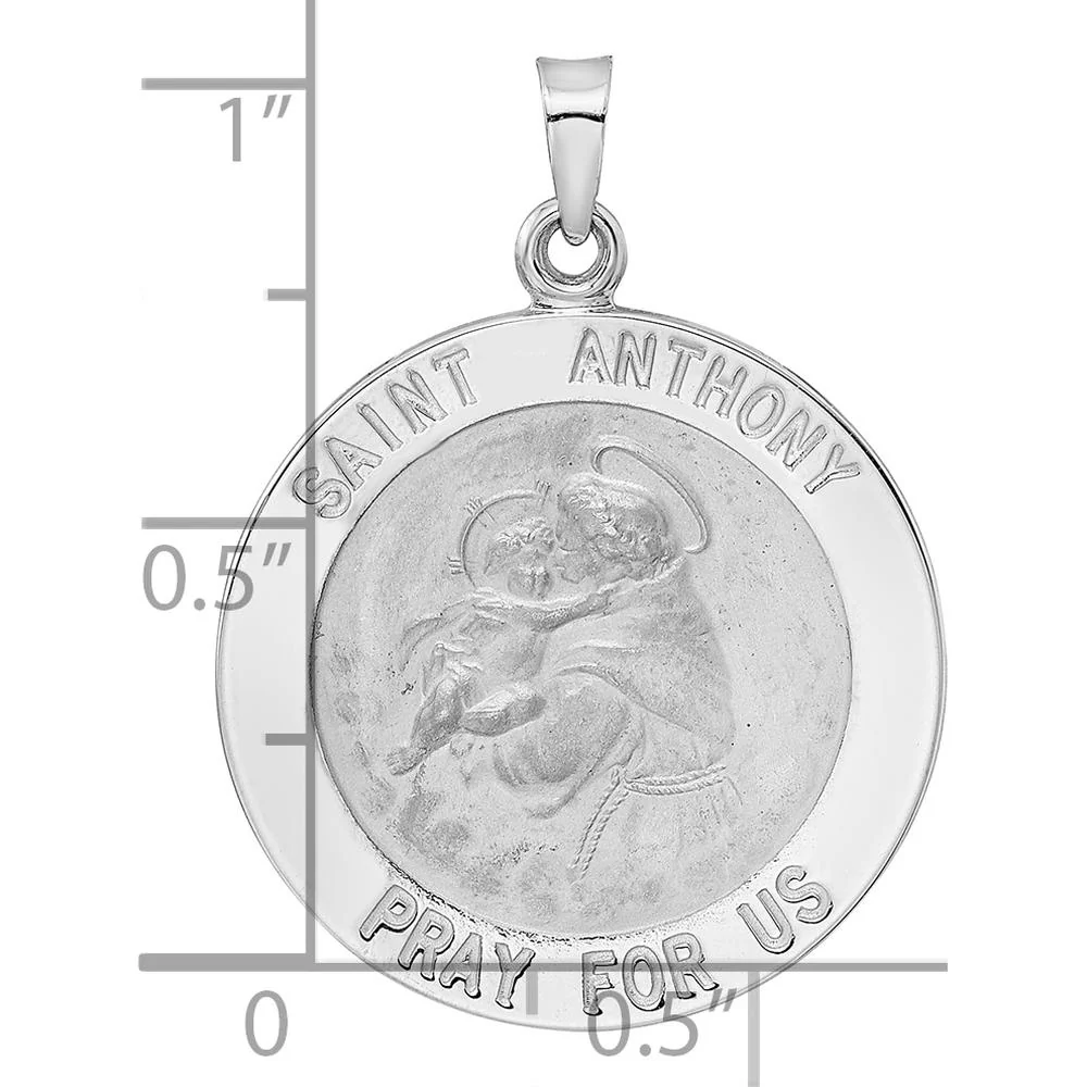 14K White Gold Polished St. Anthony Medal Pendant with Rhodium Finish - 29.15mm Length by Oro Pregiato - Image 3