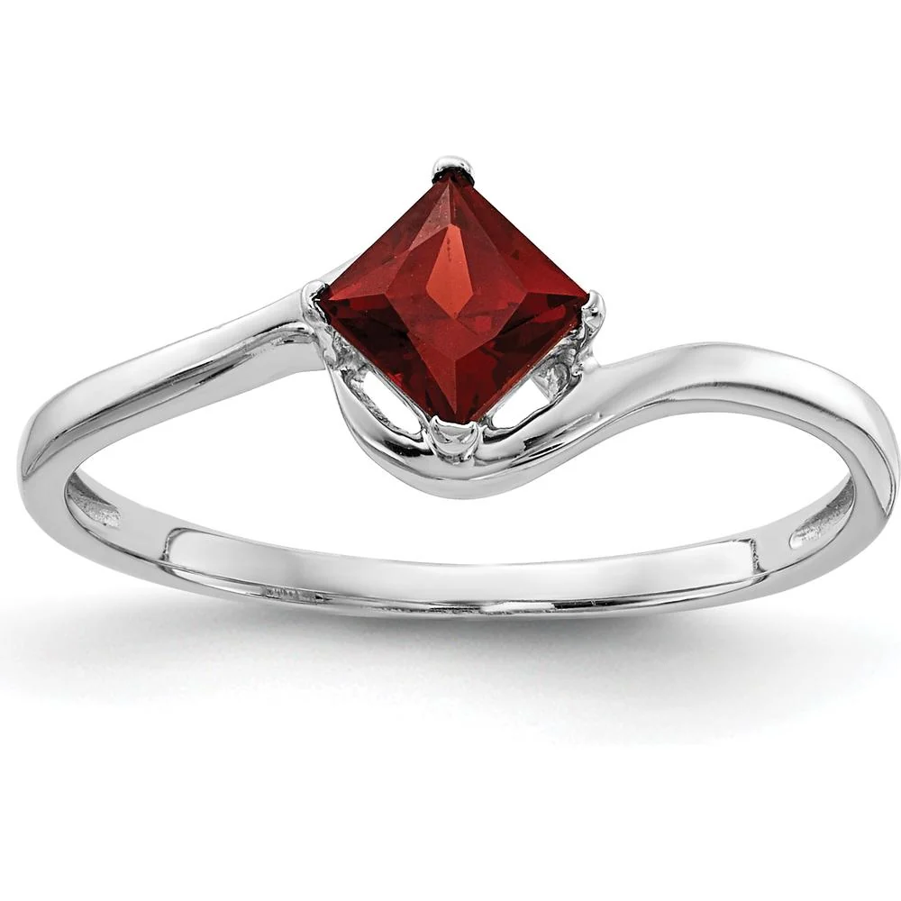 14K White Gold Princess Cut Garnet Ring - 0.50 Carat Total Gemstone Weight - Size 6 by Monteluci Fine Jewelry