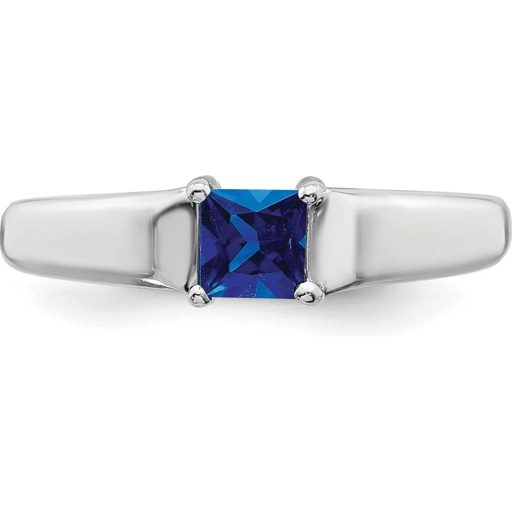 14K White Gold Princess Cut Sapphire Ring - 0.48 Carat Blue Sapphire - Size 6 by Monteluci Fine Jewelry - Image 4