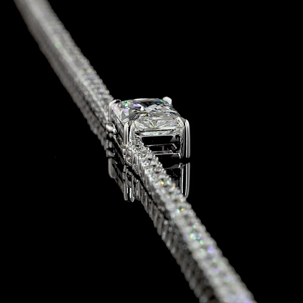 14K White Gold Radiant Cut East-West Tennis Necklace with 1.75 Carats Center and 4.31 Carats Brilliant Cut Lab Diamonds - 6.06 Total Carat Weight - Covaloro Fine Jewelry - Image 3