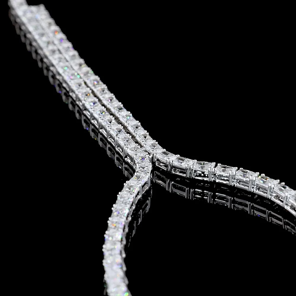 14K White Gold Radiant Cut Lab Diamond Lariat Necklace - 16.15 Carat Total Weight with 151 Prong-Set Stones in North-South Orientation - Covaloro Fine Jewelry - Image 3
