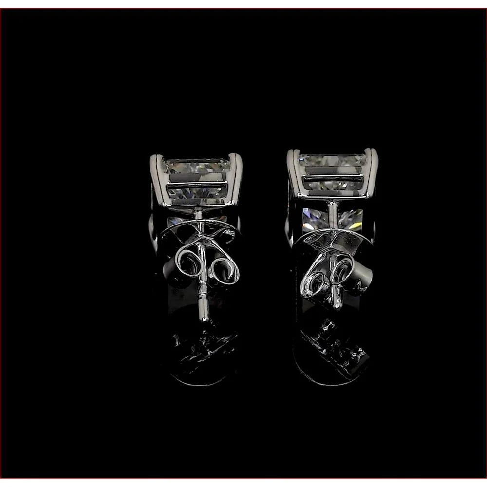 14K White Gold Radiant Cut Lab Diamond Stud Earrings with North-South Prong Setting - 3.18 Carat Total Diamond Weight, IGI Certified I-J VS2 - Covaloro Fine Jewelry - Image 3