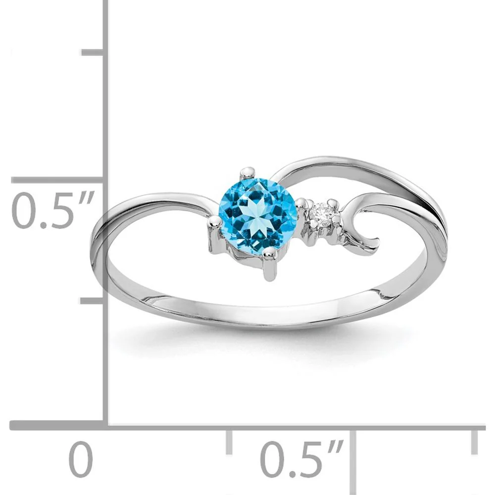 14K White Gold Ring with 0.30 Carat Round Swiss Blue Topaz and 0.01 Carat Diamond Accent - Size 6 by Monteluci Fine Jewelry - Image 3