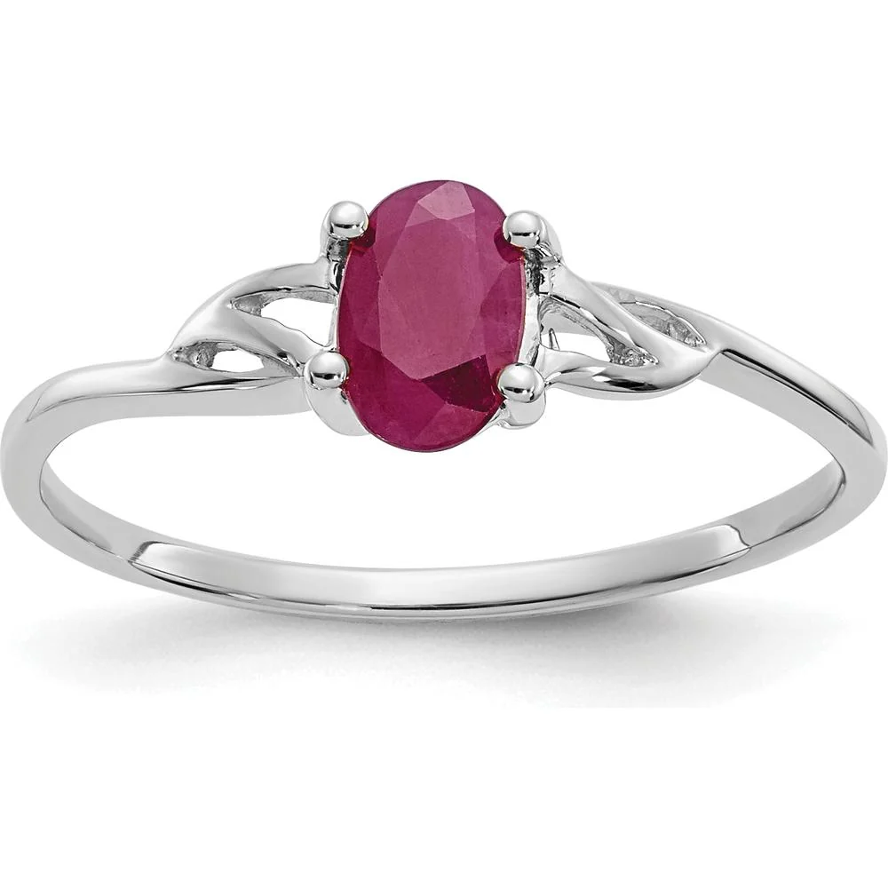 14K White Gold Ring with 0.63 Carat Oval Natural Ruby in Four-Prong Split Shank Setting - Size 7 by Oro Pregiato