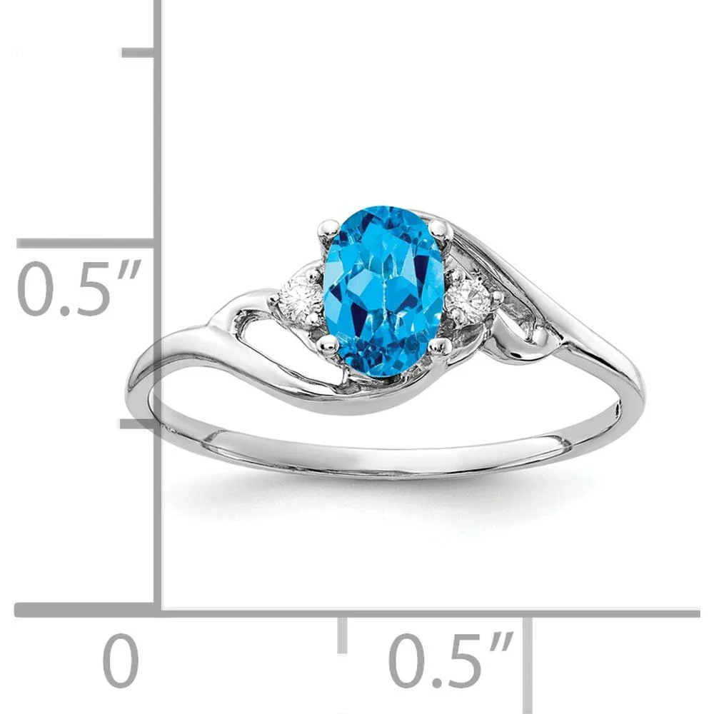14K White Gold Ring with 6x4mm Oval Swiss Blue Topaz and Round Diamond Accents - 0.55 Carat Total Gem Weight - Size 6 by Monteluci Fine Jewelry - Image 2