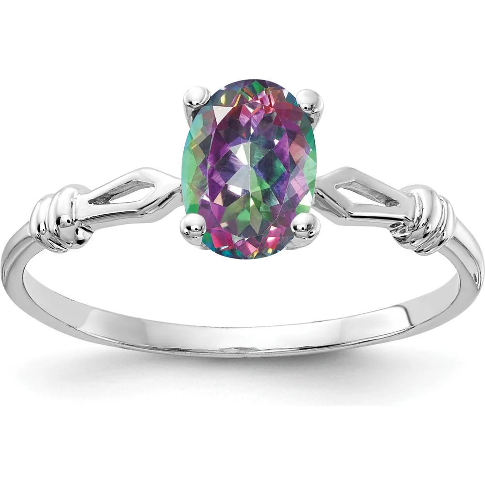 14K White Gold Ring with Oval Mystic Fire Topaz - 1.05 Carat Total Gemstone Weight - Size 6 by Monteluci Fine Jewelry