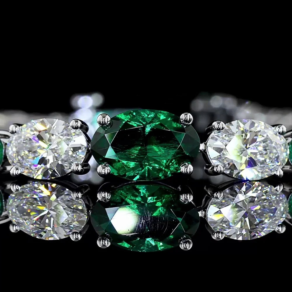 14K White Gold Riviera Bracelet with Alternating Oval Cut Lab-Grown Emerald and Diamond Accents - 5.92 Total Carat Weight - Covaloro Fine Jewelry - Image 2