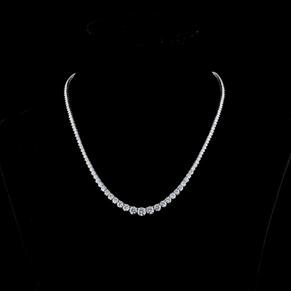 14K White Gold Riviera Necklace with Graduating Round Brilliant Cut Lab Diamonds - 19.8 Carats Total Diamond Weight - Covaloro Fine Jewelry
