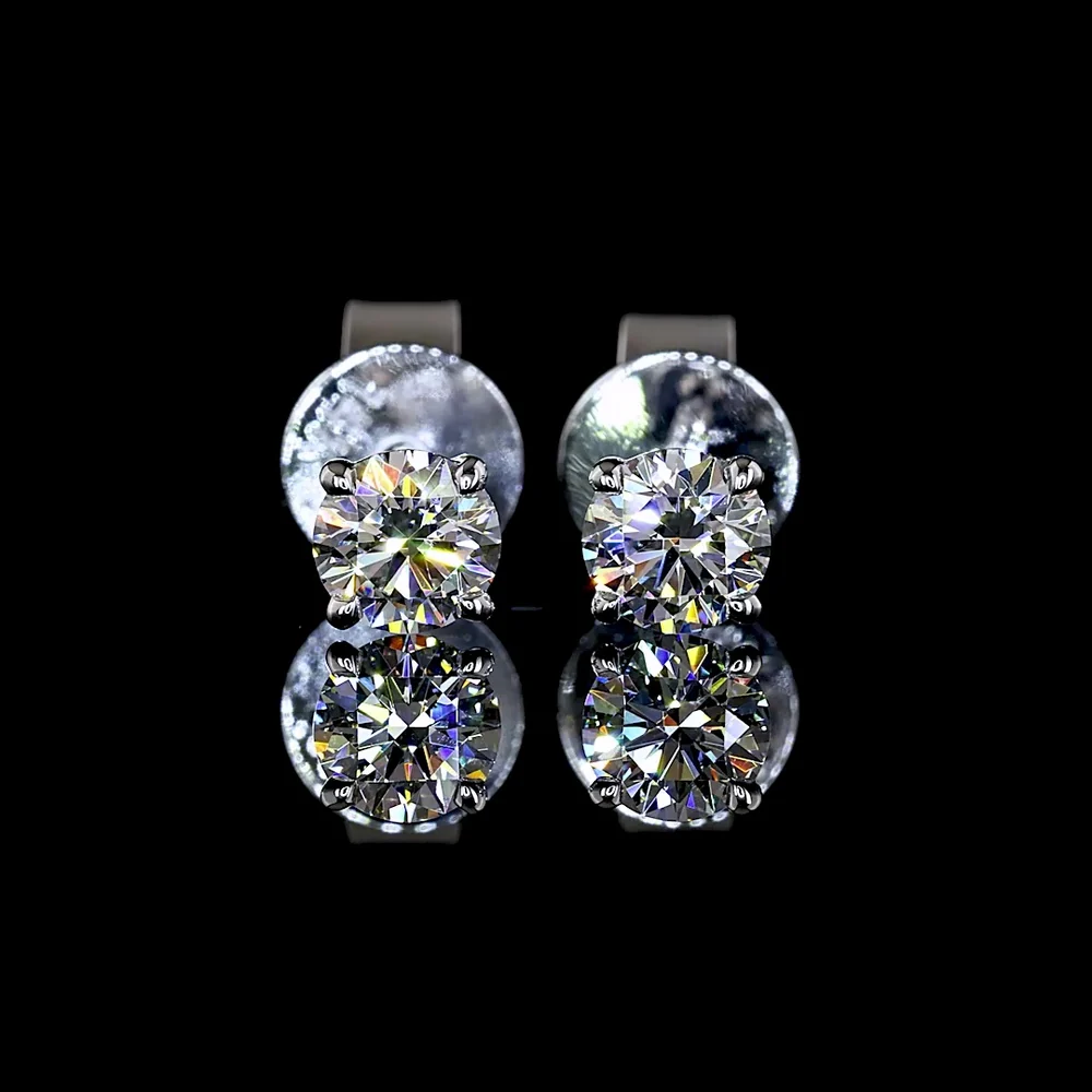 14K White Gold Round Brilliant Lab Diamond Stud Earrings - 0.49 Carat Total Weight, E-F Color, VS Clarity - Covaloro Fine Jewelry - Image 2