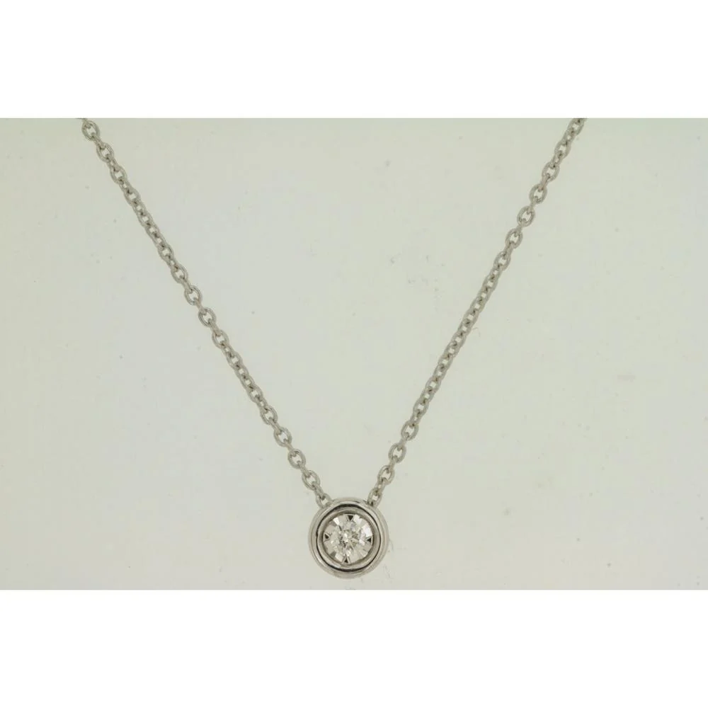 14K White Gold Round Diamond Pendant Necklace - 0.11 Carat Diamond Weight - Royal Jewelry
