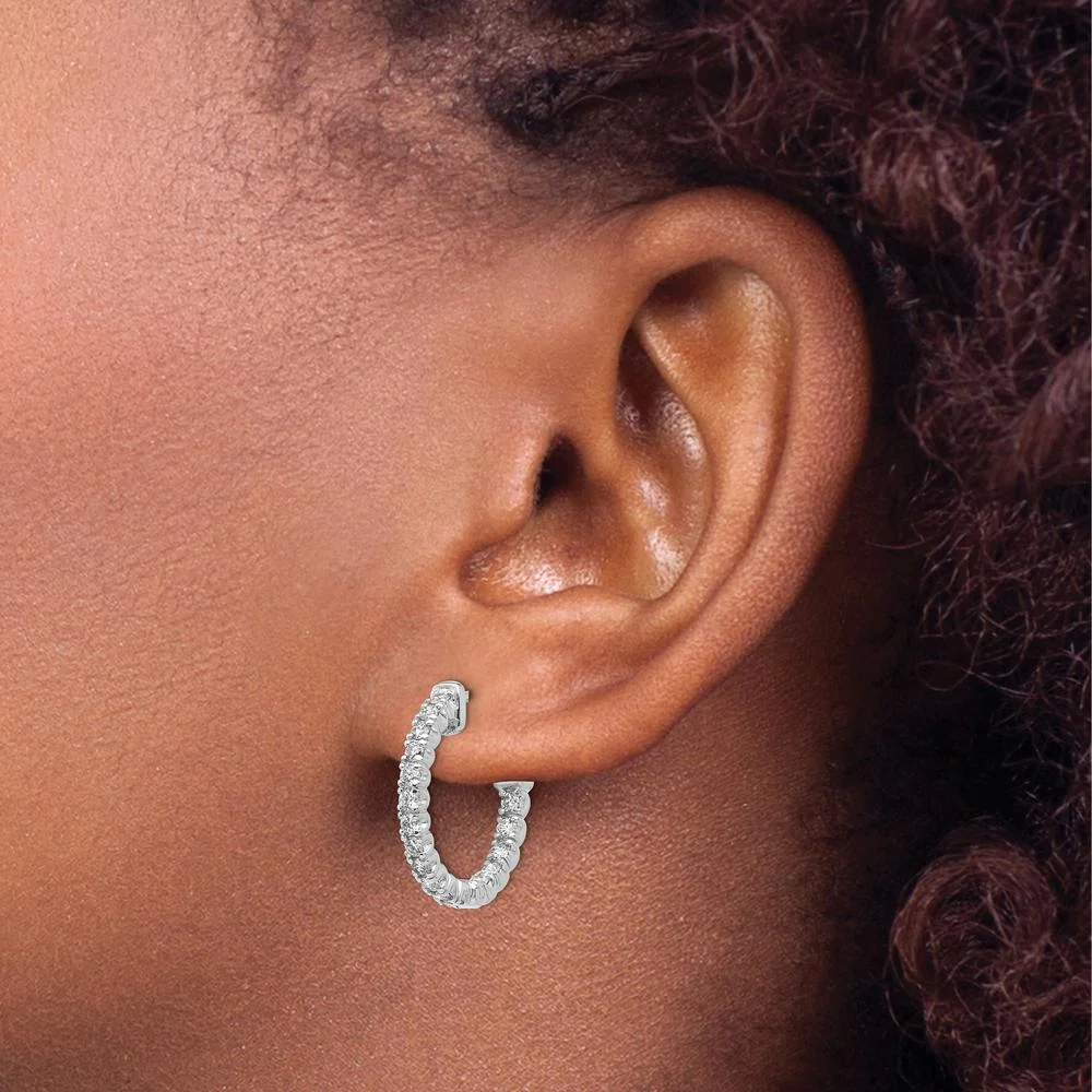 14K White Gold Round Hoop Earrings with 34 Round Prong-Set Diamonds - 1.29 Carat Total Diamond Weight by Monteluci Fine Jewelry - Image 3