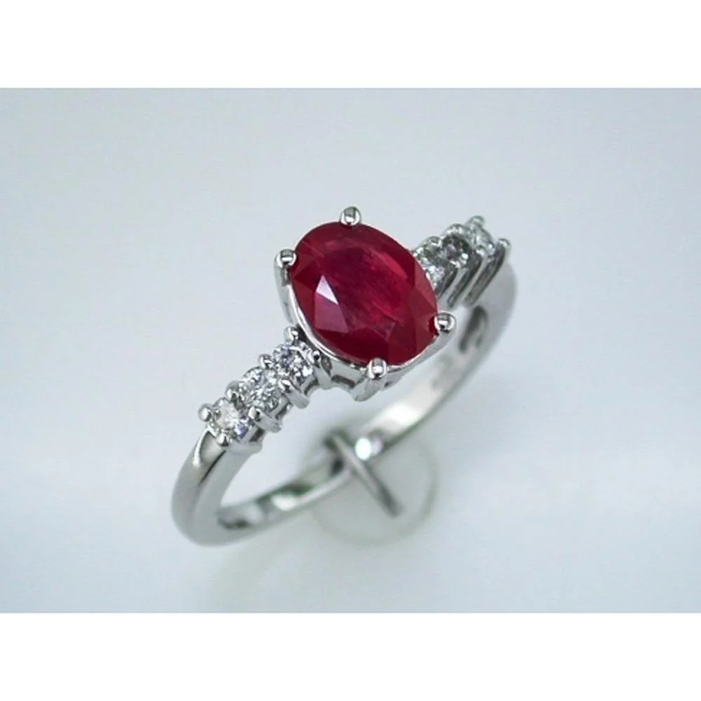 14K White Gold Ruby & Round Diamond Ring - 1.59 Carats Total Gem Weight - Royal Jewelry