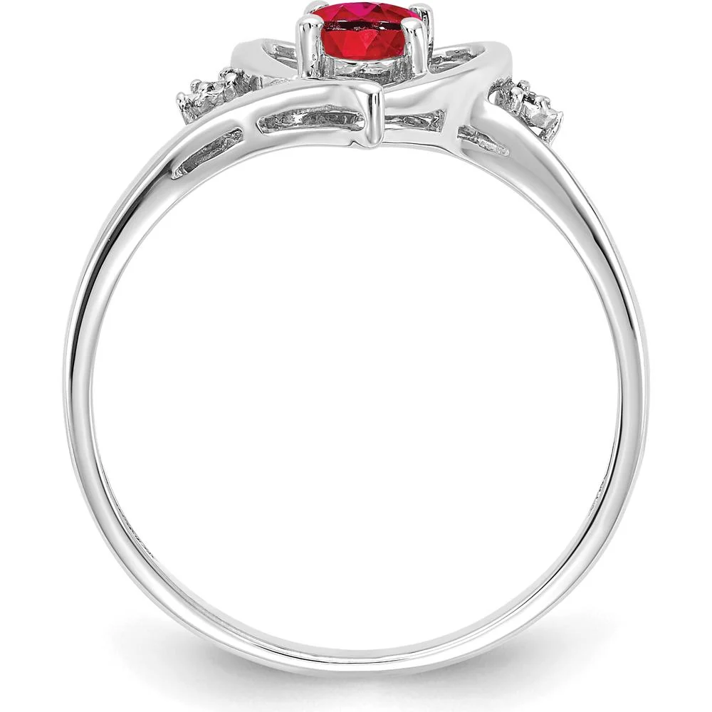 14K White Gold Ruby Heart Ring with Prong Set Diamonds - 0.60 Carat Ruby - Size 7 by Oro Pregiato - Image 2