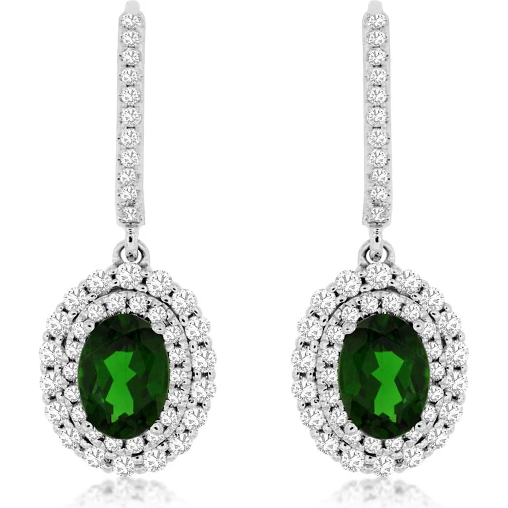 14K White Gold Russalite & Diamond Halo Earrings - 2.75 Carats Total Gemstone Weight - Royal Jewelry
