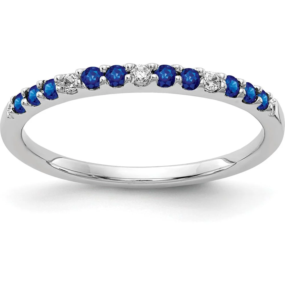 14K White Gold Sapphire and Diamond Band with Round Diamonds and Blue Sapphires - 0.15 Carat Total Diamond Weight, 0.15 Carat Total Sapphire Weight - Size 7 by Monteluci Fine Jewelry