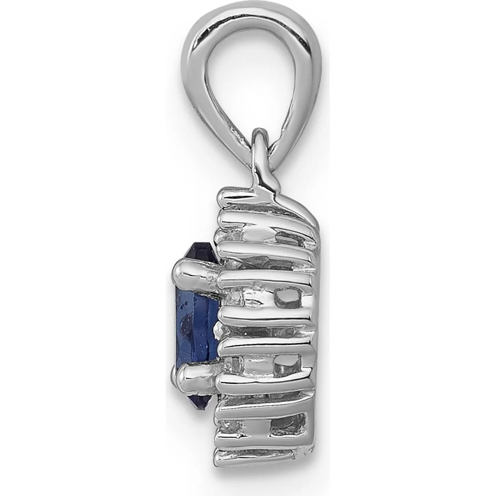 14K White Gold Sapphire and Diamond Halo Pendant - 0.35 Carat Sapphire, 0.10 Carat Diamond by Lumare Gioia - Image 2