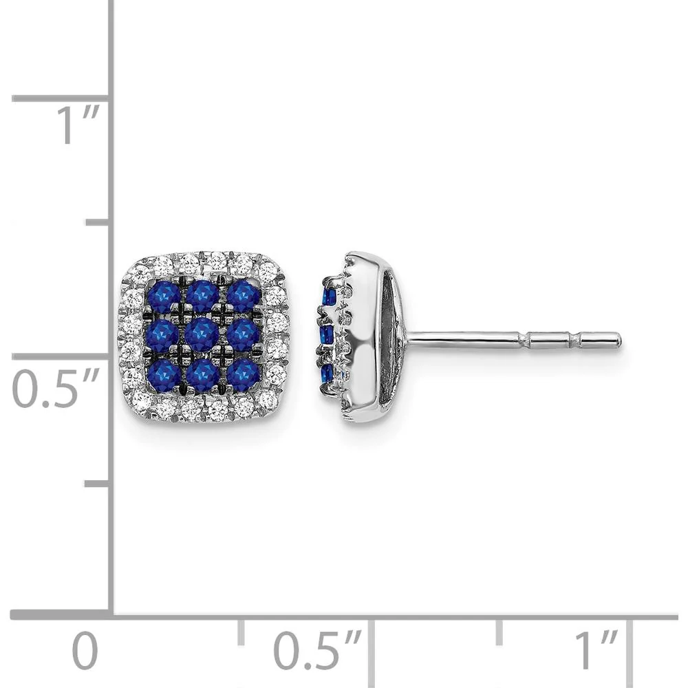 14K White Gold Sapphire and Diamond Post Earrings - 0.08 Carat Total Sapphire Weight, 0.005 Carat Total Diamond Weight by Monteluci Fine Jewelry - Image 4