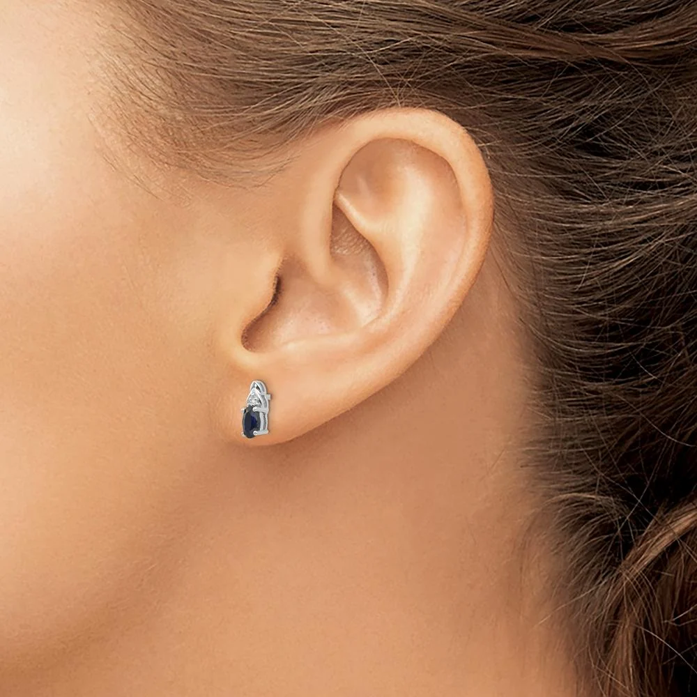 14K White Gold Sapphire and Diamond Post Earrings - 0.293 Carat Total Sapphire Weight, 0.01 Carat Total Diamond Weight by Oro Pregiato - Image 3