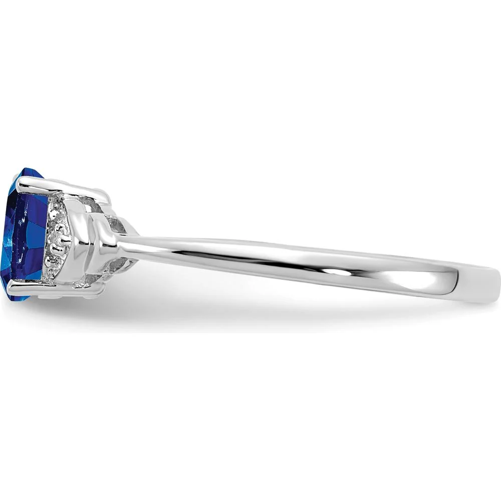 14K White Gold Sapphire and Diamond Ring with Oval Sapphire - 0.6 Carat Total Sapphire Weight, 2 Round Diamonds - 0.01 Carat Total Diamond Weight - Size 7 by Oro Pregiato - Image 4