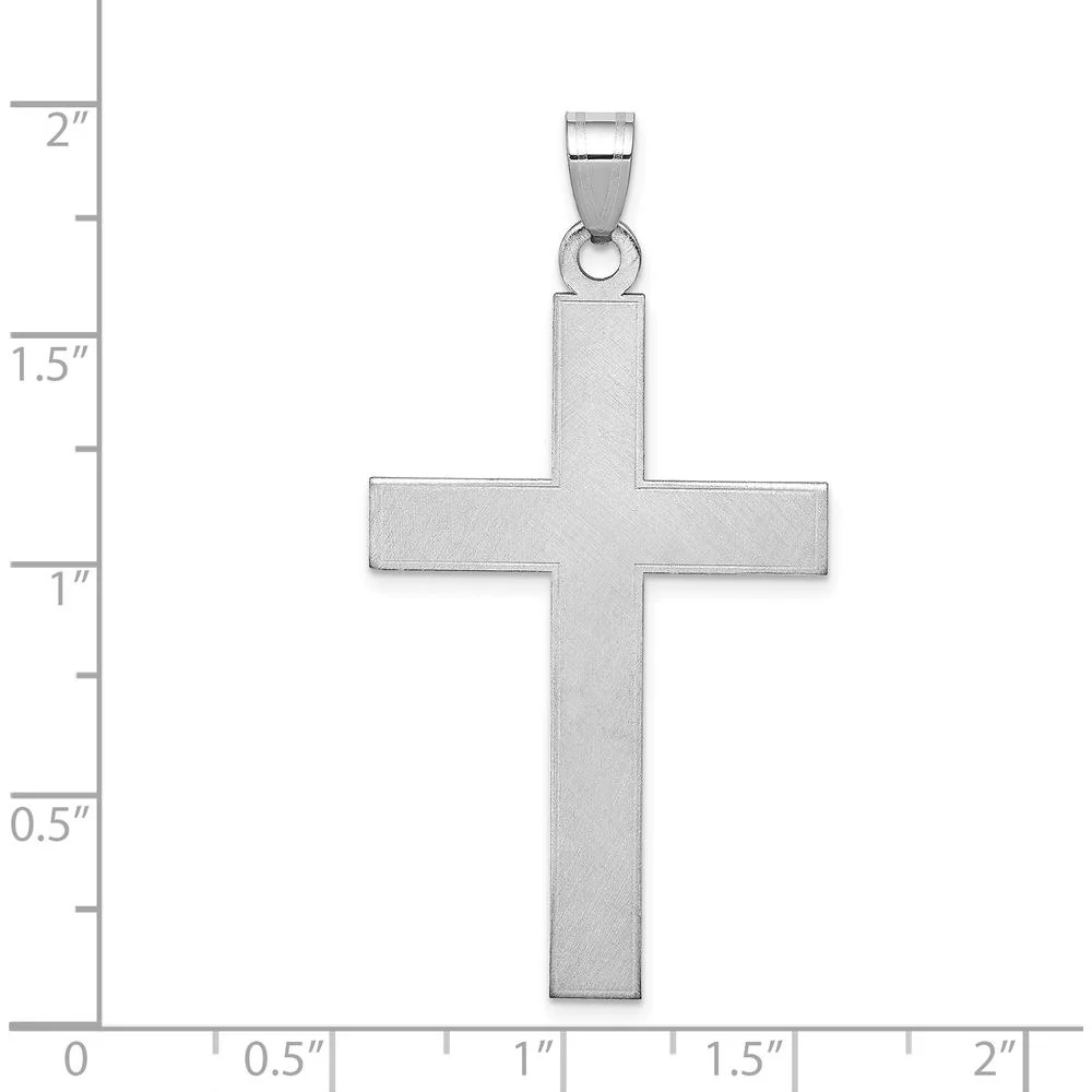 14K White Gold Satin Cross Pendant with Rhodium Finish - 48mm Length by Oro Pregiato - Image 3